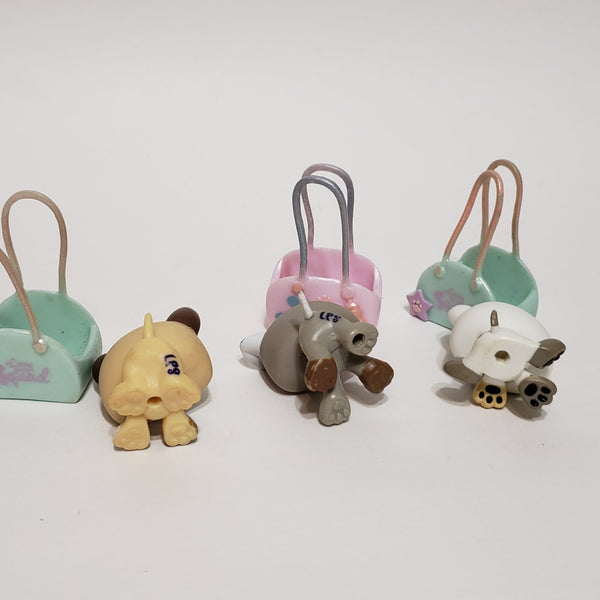 WW Littlest Pet Shop Rare European Petriplet Puppy Dog 1876 1877 1878 with Basket Carrier Accessory LPS Authentic AIK AUG12J