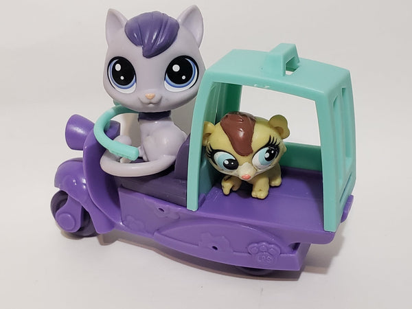 Littlest Pet Shop Blue Purple Bike Truck Scooter Motorcycle with 2 Pets Authentic LPS Comes As Shown DEC25J