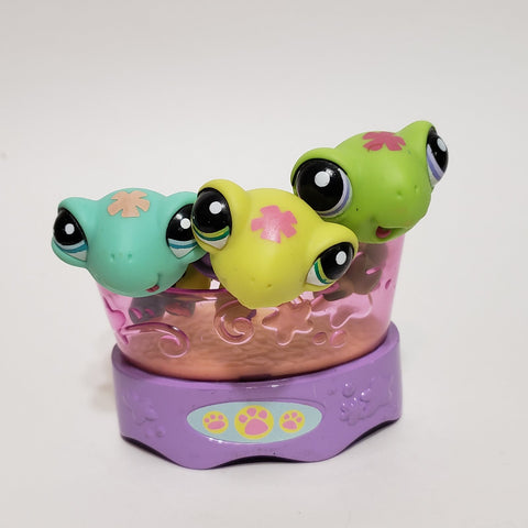 WW Littlest Pet Shop Petriplet Triplet  1885 1886 1887 Baby Turtle Green Teal with Accessory Authentic AIK Minor Wear AUG12 J86