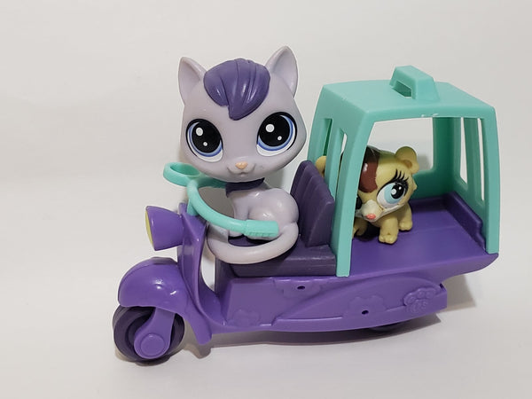 Littlest Pet Shop Blue Purple Bike Truck Scooter Motorcycle with 2 Pets Authentic LPS Comes As Shown DEC25J