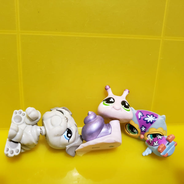 Littlest Pet Shop Lot of Blemished Damaged Pets Bulldog Snail Owl Set LPS Authentic Comes as Shown NOV10J