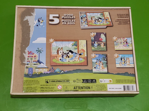 WW Bluey 5-Pack of Wood Jigsaw Puzzles and Tray Storage Box for Kids 3 and Up SEP27J