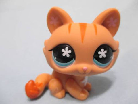 LIKE NEW  Littlest Pet Shop 649 Orange Striped Crouching Cat Flowered Eyes Authentic Lps Nov30npoHG