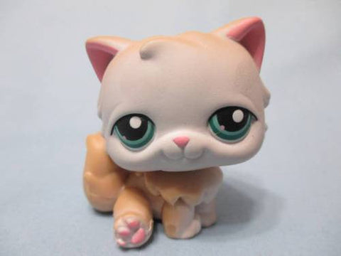 Littlest Pet Shop 129 Tan & White Persian Cat Green Eyes Kitty Authentic Dec12ni