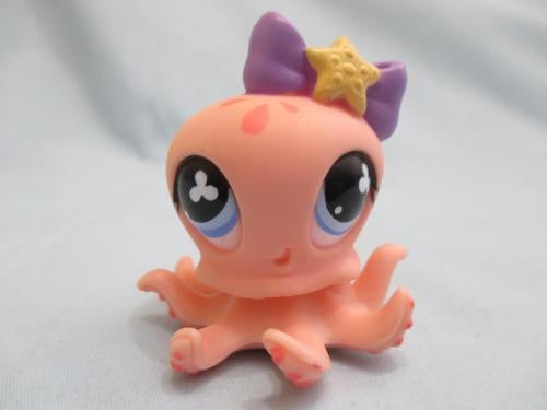 LITTLEST PET SHOP 513 PEACH OCTOPUS PURPLE BOW Authentic LPS MAY8J