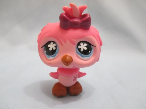 LIKE NEW Littlest Pet Shop Bird Owl Pink and Cream with Blue Flower Eyes 496 Authentic Lps SEE VIDEO Mar1ni