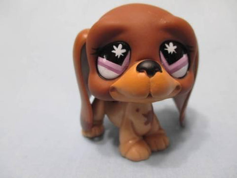 Littlest Pet Shop 665 Brown Tan Basset Hound Puppy Dog w Purple Eyes Authentic Mar19ni