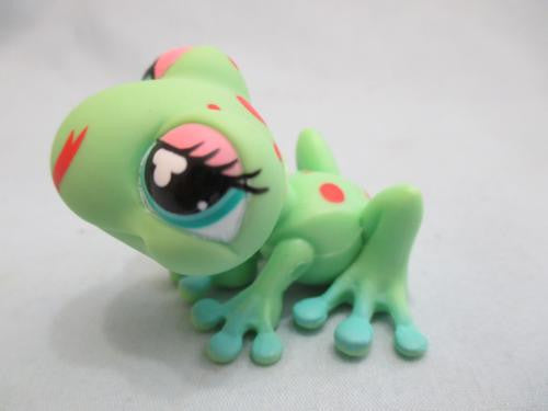 LIKE NEW Littlest Pet Shop Pet Tree Frog 474 Green Red Spots Tongue Licking Lips Feb12nn