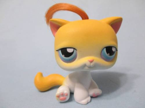 Littlest Pet Shop Cat Real Hair 42 Yellow and White Blue Eyes Authentic ...