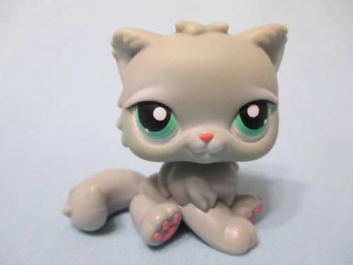 LIKE NEW Littlest Pet Shop 82 Gray Persian Cat with Green Eyes Authentic LPS Dec29ni