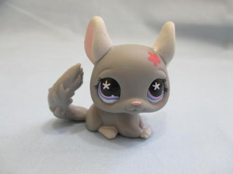 Littlest Pet Shop 495 Gray Chinchilla w/ Flower Purple Eyes Authentic LPS Dec8n