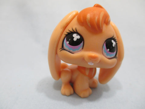 LIKE NEW Littlest Pet Shop 480 Orange Lop Ear Bunny Rabbit White Clovers Purple Eyes Authentic Lps DEC08J