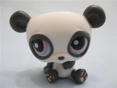 LIKE NEW Littlest Pet Shop White & Gray Panda Bear Purple & Pink Eyes 89 Authentic Dec05ni