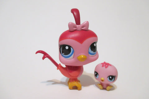 LIKE NEW Littlest Pet Shop Lot Bird Quail Mommy Baby Pink Bow 3603 3604 Lps Authentic  Nov29ni