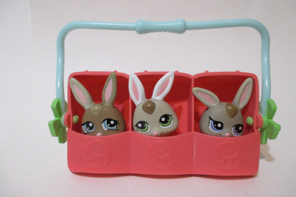 Littlest Pet Shop LPS Lot Petriplets Baby Bunny Rabbit 1332 1333 1334 Triplets w Carrier Authentic Mar16ni