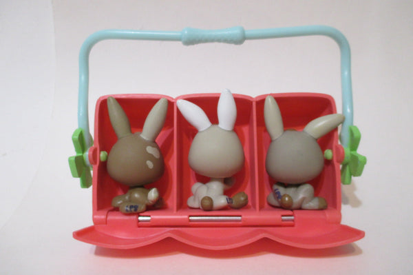 Littlest Pet Shop LPS Lot Petriplets Baby Bunny Rabbit 1332 1333 1334 Triplets w Carrier Authentic Mar16ni