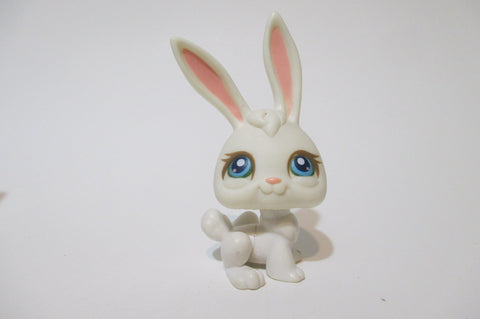 Littlest Pet Shop Rabbit 3 White Bunny White Blue Eyes, Brown Eyelashes Authentic LPS Feb17ni