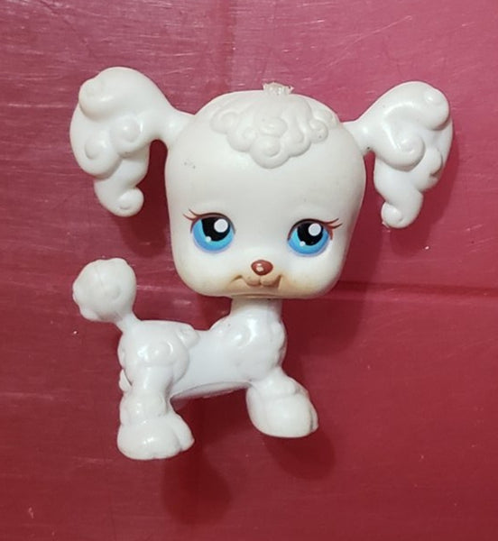 Littlest Pet Shop Lps White Poodle Dog 17 with Blue Ribbon Authentic Blemished As Shown DEC23J