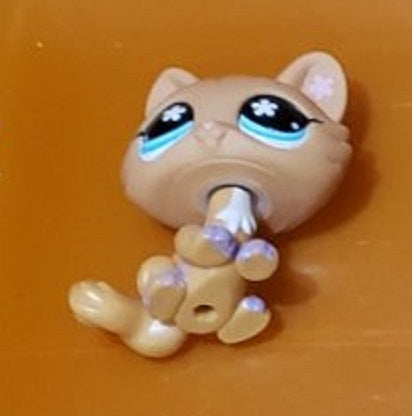 Littlest Pet Shop 649 Orange Striped Crouching Cat Flowered Eyes Authentic Lps Blemished As Shown DEC10J