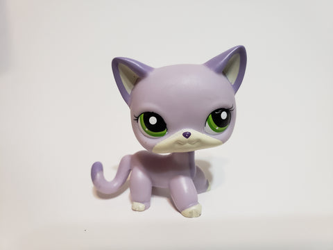 LIKE NEW Littlest Pet Shop 2094 Lavender Purple Shorthair Standing Cat with Green Eyes LPS AIK APR29J