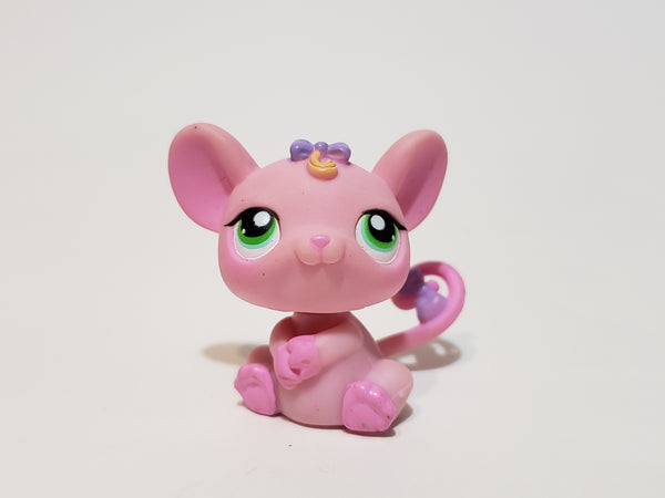 LIKE NEW Littlest Pet Shop 303 Pink Mouse Rat with Light Purple Bows and Green Eyes Authentic Lps  AUG16K