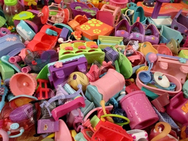 Littlest Pet Shop Lot 8 RANDOM Accessories Grocery, Baskets +1 SURPRISE LPS PET SEE VIDEO