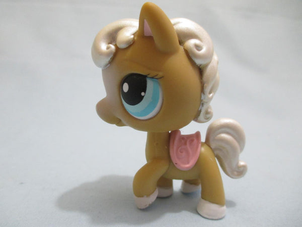 Littlest Pet Shop Tan Brown Blue Eyes Pink Saddle Pony Horse 124 Authentic JAN27J