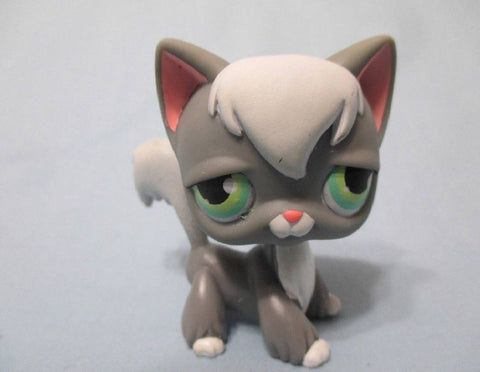 LIKE NEW Littlest Pet Shop LPS White Grey Long Hair Angora Cat No Number Authentic Lps FEB14J