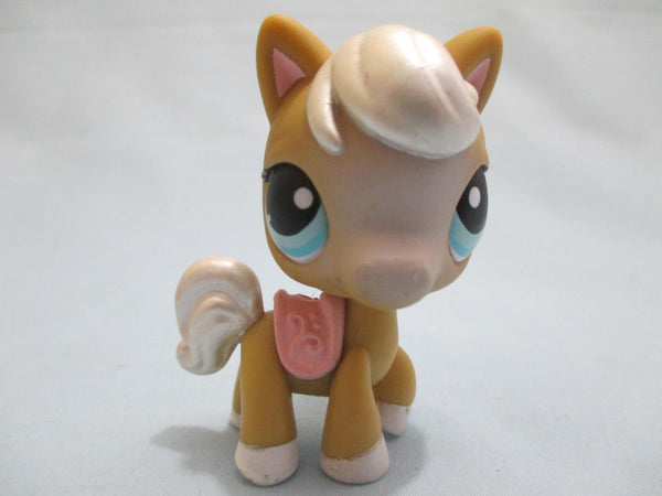 Littlest Pet Shop Tan Brown Blue Eyes Pink Saddle Pony Horse 124 Authentic JAN27J
