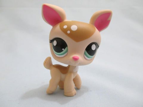 Littlest Pet Shop Rare LPS Tan Fawn Deer 2486  Green Eyes w/ Accessory Authentic Feb5ni