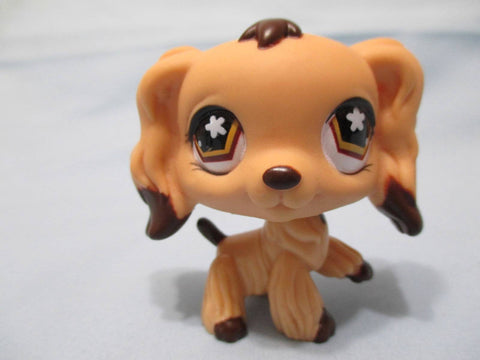 LIKE NEW Littlest Pet Shop 575 Cocker Spaniel Caramel Chocolate with Flower Eyes Dog Puppy Authentic LPS SEE VIDEO Nov29ni