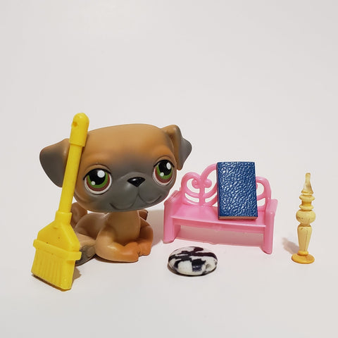 Littlest Pet Shop Pug Dog 2 w/ Random Accessories Sets Authentic DEC04J