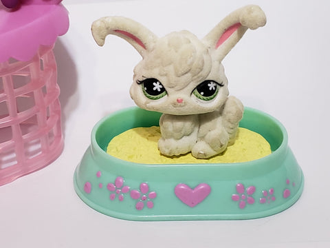 Littlest Pet Shop 515 Angora White Rabbit Bunny w/ Carrier Habitat Accessory Authentic Blemished JAN13NTW