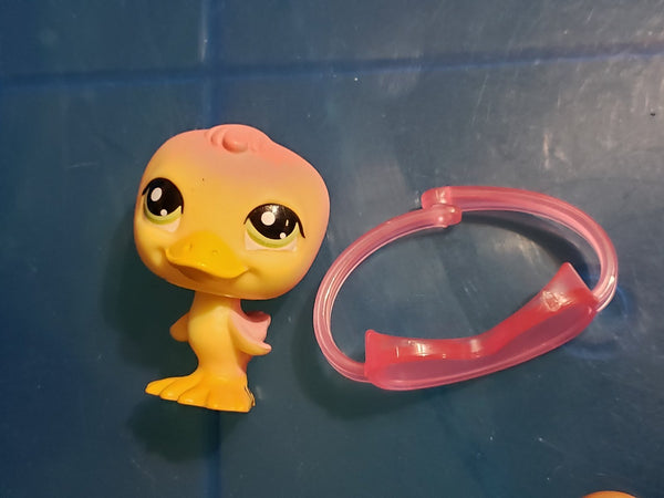 Littlest Pet Shop Pink Yellow Duck Green Eyes 1002 Duckling w/ Glasses Accessory Authentic Lps Jan17ni