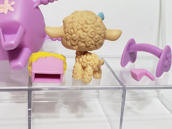 Littlest Pet Shop Peach Tan Brown Lamb Sheep 447 Blue Eyes & Bow w/ Purple Pink Accessories Set Authentic Blemished As Shown Jan22ni