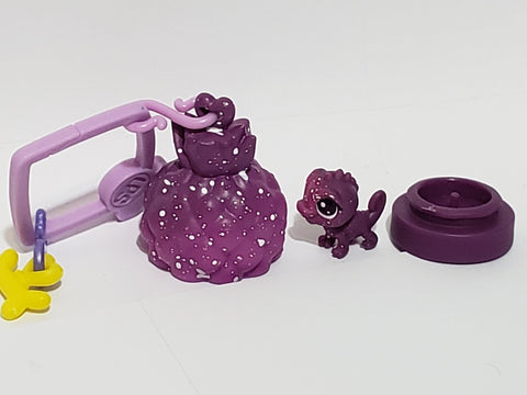 Littlest Pet Shop Purple Mini Baby Galaxy Cameleon w House Keychain LPS Feb2ni