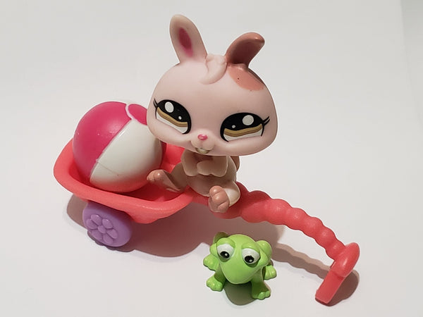 Littlest Pet Shop LPS Collector's Pack Pink Bunny Rabbit 1366 w/ Wagon Accessories Authentic Mar2ni