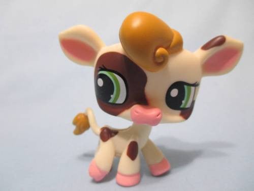 Littlest Pet Shop 1457 White Cow Brown Green Eyes Rare Authentic Dec12ni