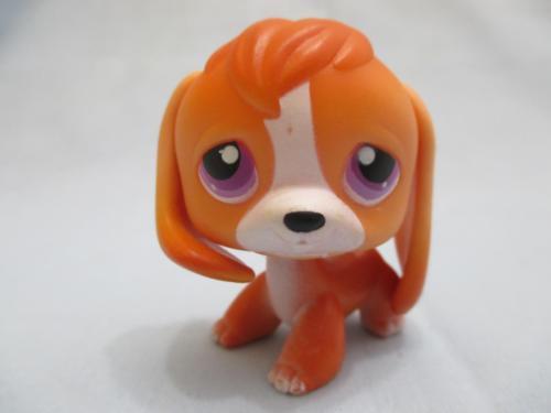 Littlest Pet Shop Dog Puppy Beagle Orange White with Purple Eyes 301 A -