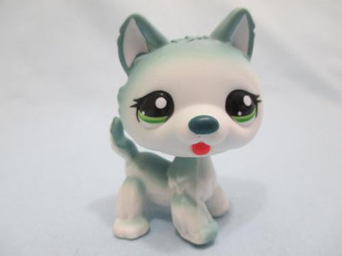 Littlest Pet Shop Teal Blue Standing Husky Dog 1563 Green Eyes Wolf Authentic Lps Dec10n