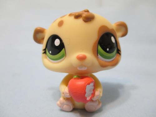 Littlest Pet Shop 1888 Tan Brown Hamster Eating Apple Green Eyes Authentic Feb1ni