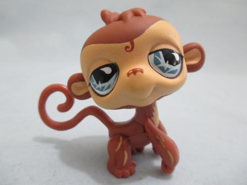 LIKE NEW Littlest Pet Shop LPS 485 brown Monkey with Blue eyes 100% Authentic LPS Nov28ni