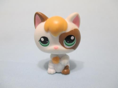 LIKE NEW Littlest Pet Shop LPS White Brown Kitten Green Eyes 1461 RARE Authentic DEC10J