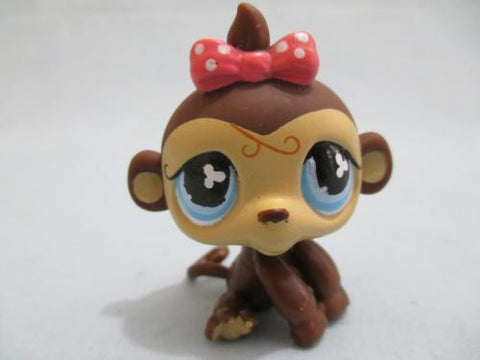 LIKE NEW Littlest Pet Shop 501 Monkey Brown With Polka Dot Bow Authentic Nov30npoHG