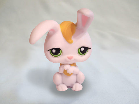 LIKE NEW Littlest Pet Shop WHITE AND TAN BUNNY RABBIT 245 GREEN EYES Authentic LPS Nov28ni