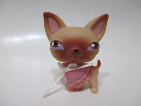 LIKE NEW Littlest Pet Shop Chihuahua Tan Puppy Dog 1 with Original Accessory Authentic Nov28ni