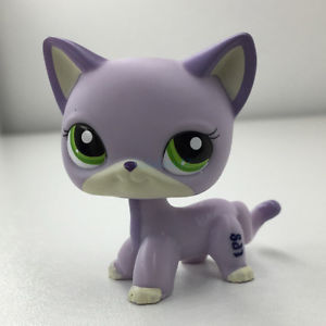 LIKE NEW Littlest Pet Shop 2094 Lavender Purple Shorthair Standing Cat with Green Eyes LPS 100% Authentic Nov29ni