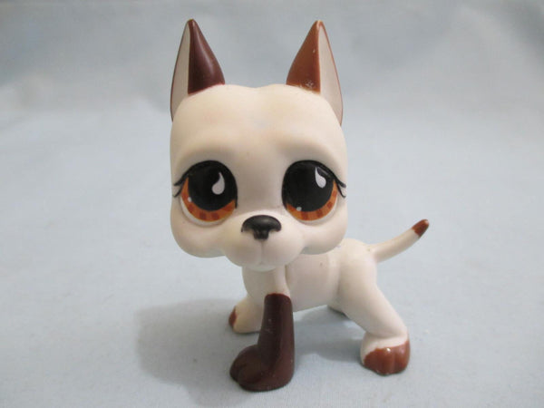 Littlest Pet Shop 750 Great Dane Dog White with Brown Teardrop Eyes LPS Authentic Dec8n