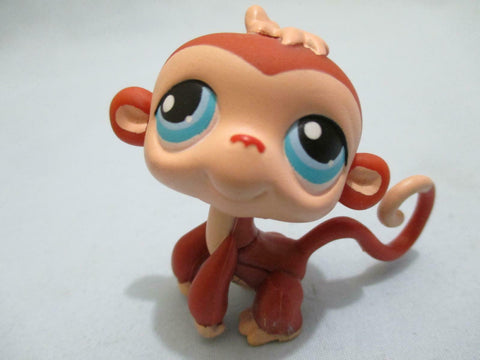 LIKE NEW Littlest Pet Shop Lps 304 Brown Tan Monkey Aqua Blue Eyes Authentic Dec05ni
