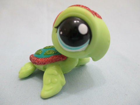 LIKE NEW Littlest Pet Shop Turtle Sparkle Aqua Eyes Glitters 2149 Authentic Lps Dec8n